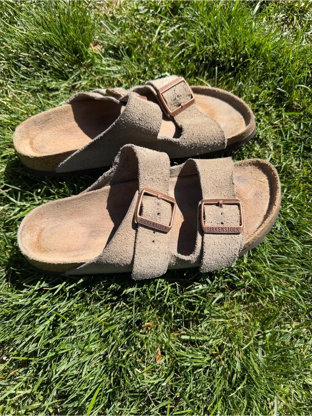 Birkenstock Suede Double-Strap Sandals in Light Brown